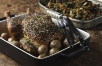 <p>The popular Trader Joe’s everything bagel seasoning mix can be the star of this roast chicken — you can make your own mix, but why bother. It’s all the flavors you know and love with chicken and potatoes. </p> <p><a href="https://www.thedailymeal.com/best-recipes/everything-bagel-roast-chicken-with-new-potatoes?referrer=yahoo&category=beauty_food&include_utm=1&utm_medium=referral&utm_source=yahoo&utm_campaign=feed" rel="nofollow noopener" target="_blank" data-ylk="slk:For the Everything Bagel Roast Chicken With New Potatoes recipe, click here.;elm:context_link;itc:0;sec:content-canvas" class="link ">For the Everything Bagel Roast Chicken With New Potatoes recipe, click here. </a></p>