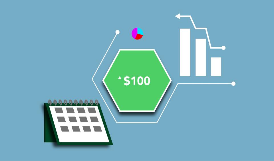 Illustration of diagram graphic and calendar showing economic increase