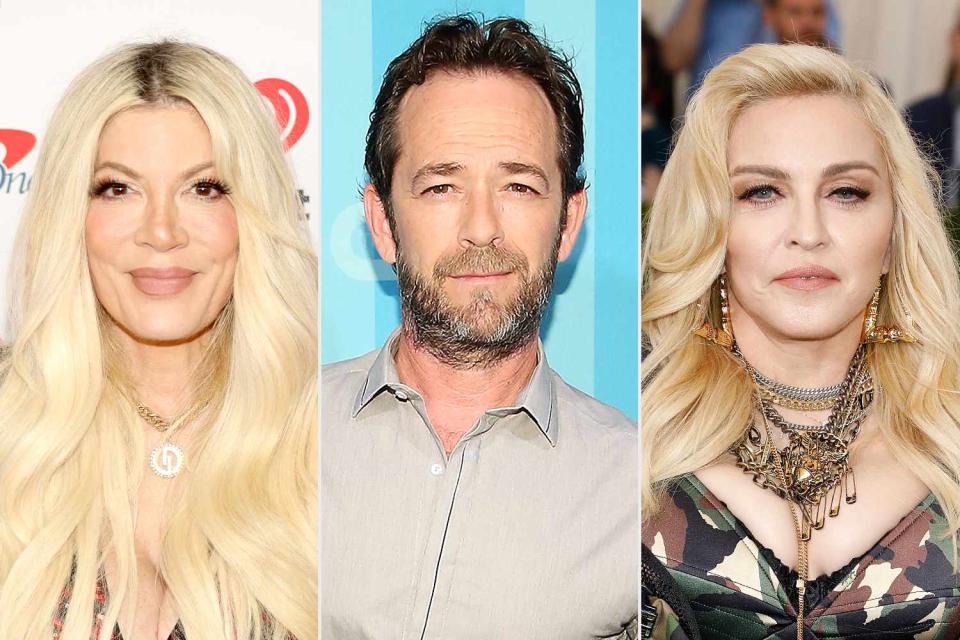 <p>Jesse Grant/Getty; Monica Schipper/WireImage; Taylor Hill/FilmMagic</p> From left: Tori Spelling, Luke Perry and Madonna
