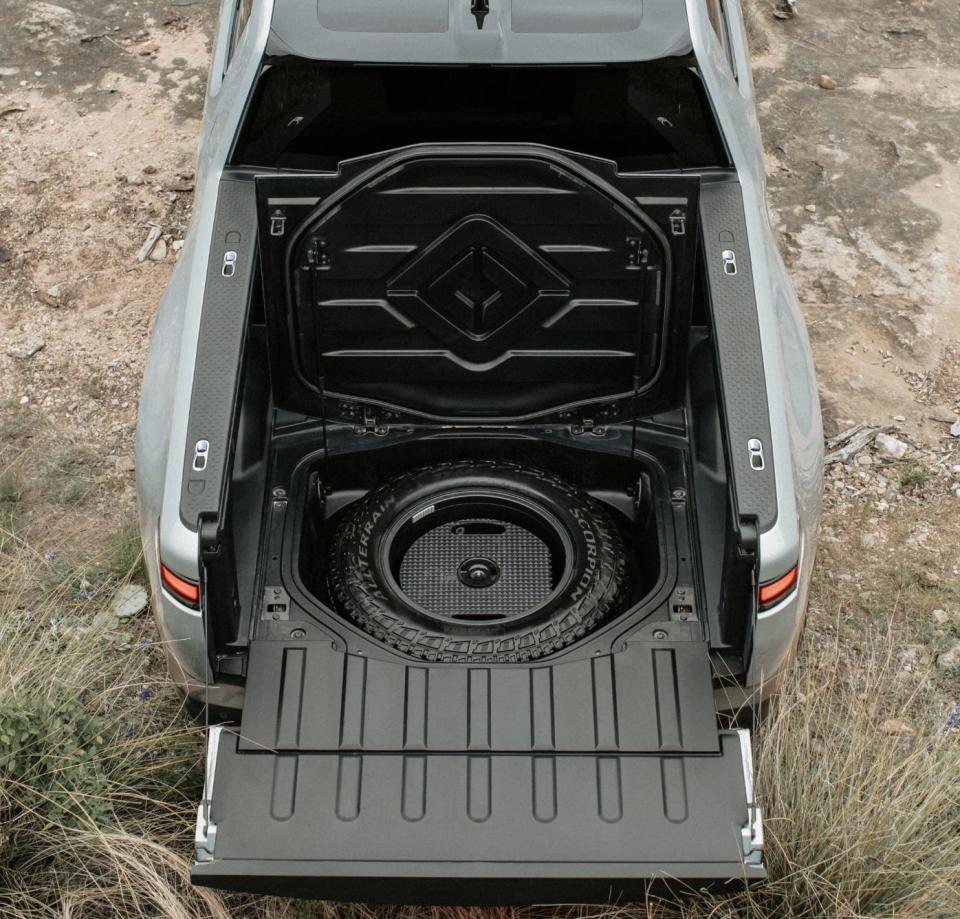 Rivian R1T pickup underbed storage.