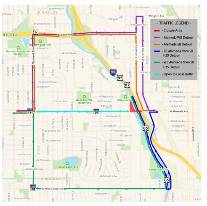 Alameda Avenue detour map