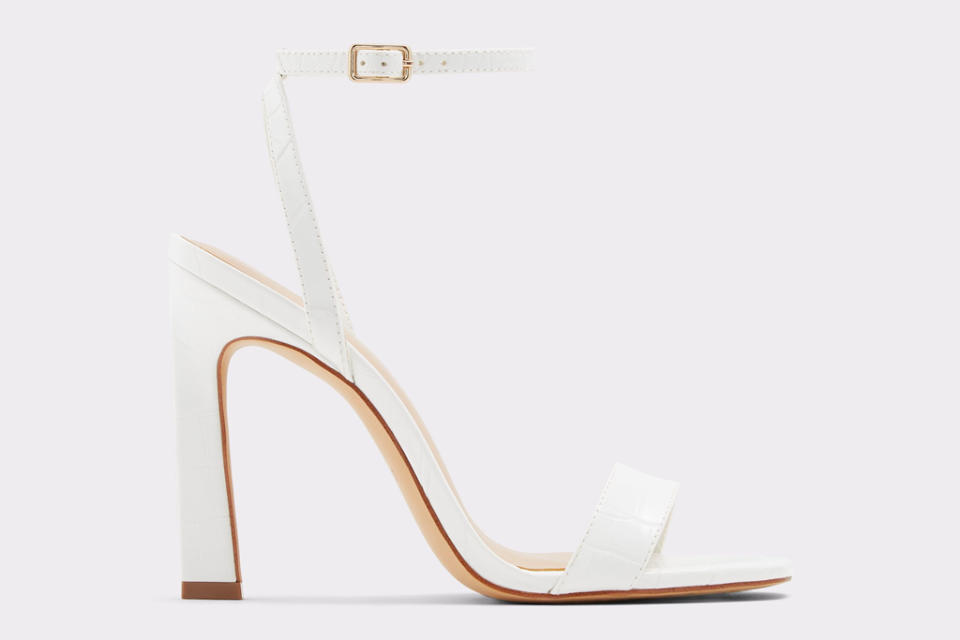 white sandals, heeled, stiletto, strappy, aldo