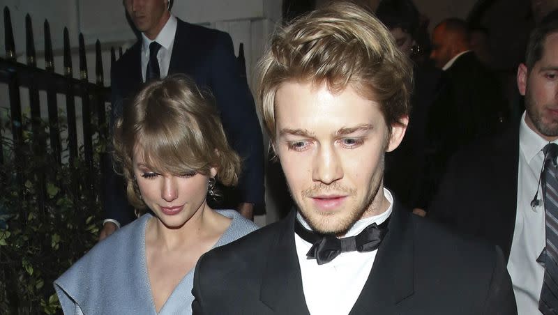 Taylor Swift and Joe Alwyn are seen leaving the British Vogue and Tiffany & Co. BAFTA Awards after party held on Feb. 11, 2019, in Mayfair, London, England. The two have reportedly split after six years together.