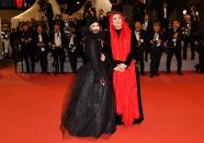 <p>Iranian actresses Benhaz Jafari and Marzieh Rezaei hit the red carpet for the screening of 3 Faces. Photo: Getty </p>