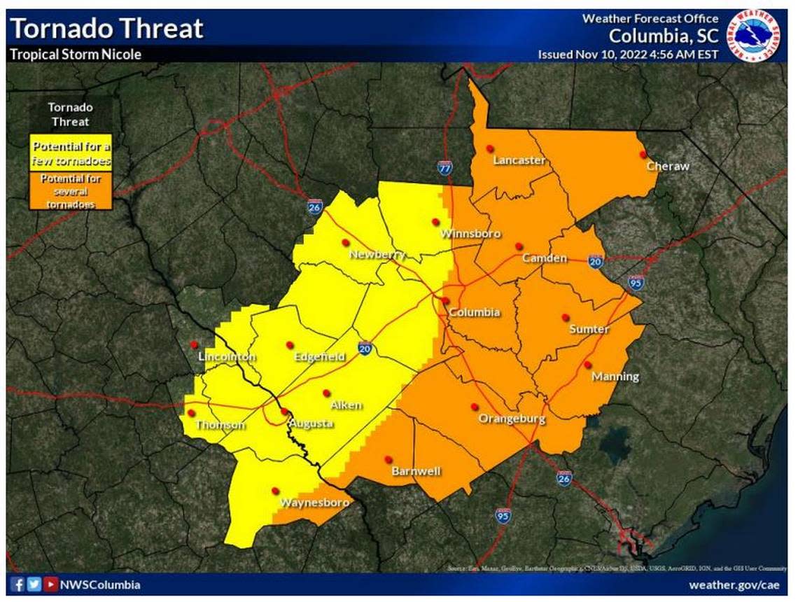 Nicole is forecast to cause severe weather in the Midlands.