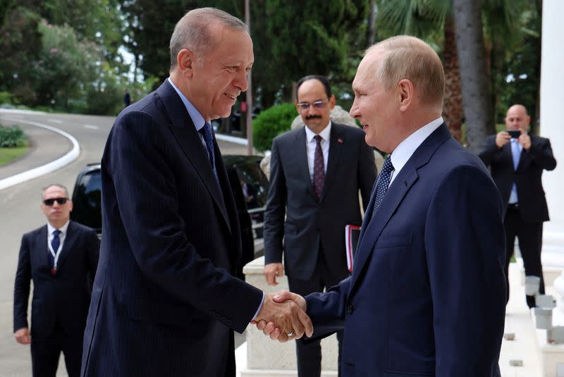 FILE PHOTO: Russian President Putin meets with Turkish President Erdogan in Sochi