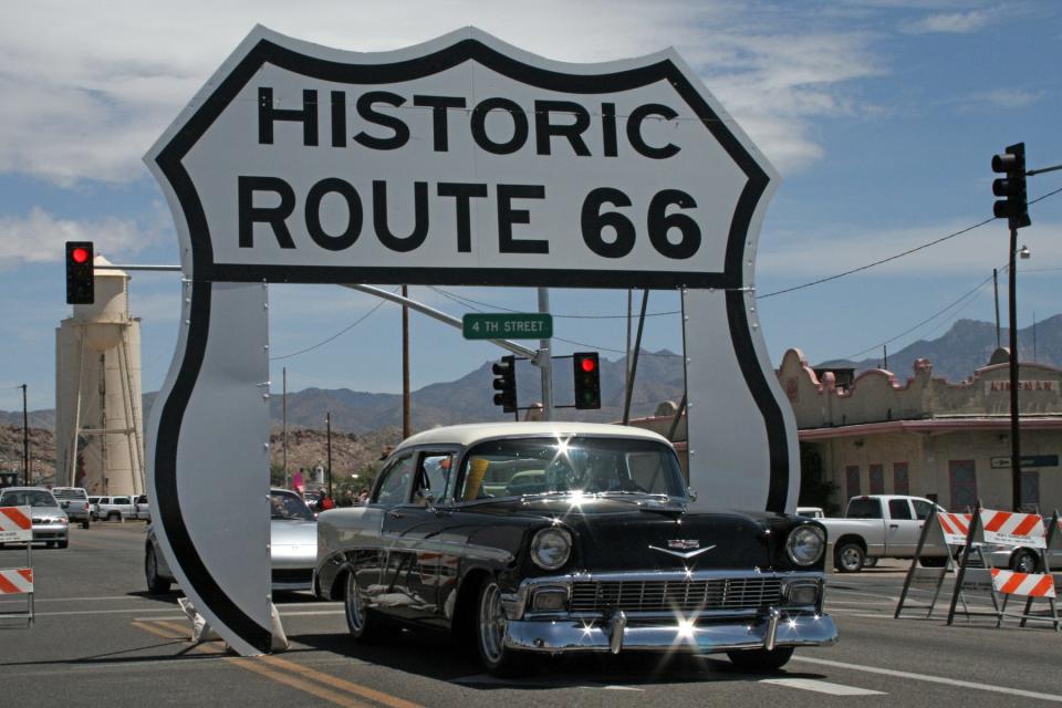 Kingman has a drive-thru sign in the shape of the famous Route 66 shield.