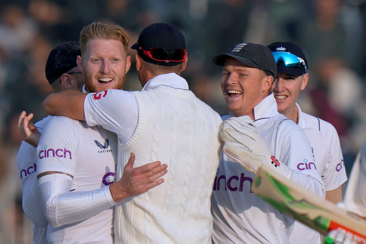 England’s daring declaration has set the course for a thrilling final day of the first Test with Pakistan requiring 263 more runs to win (Anjum Naveed/PA) (AP)