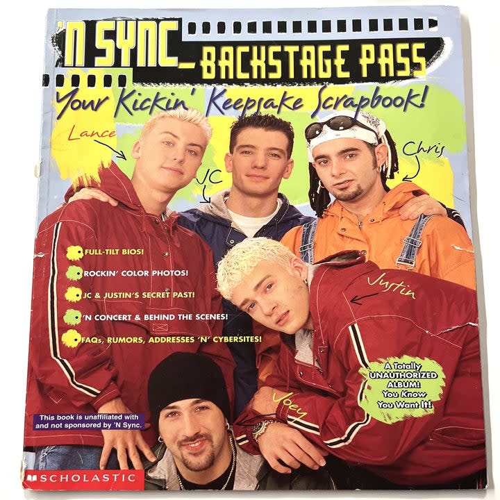 the five bandd members of NSYNC under the words, your kickin keepsake scrapbook