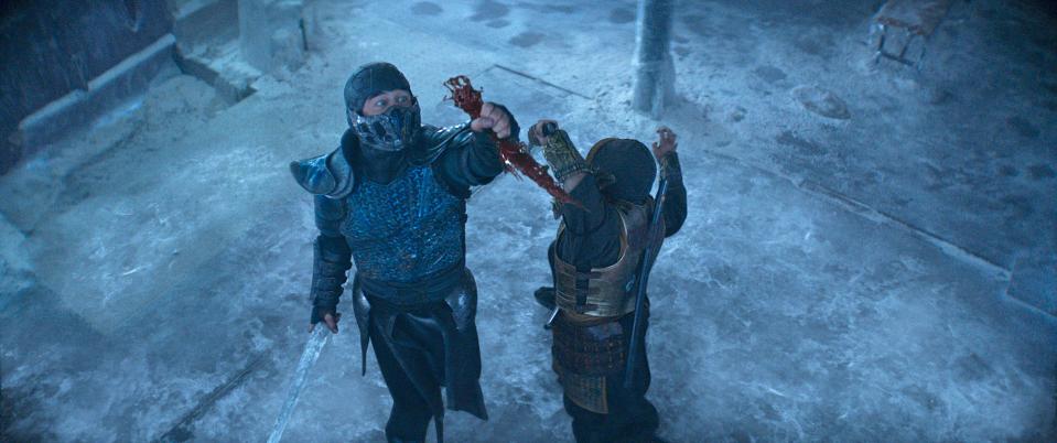 Sub-Zero stabs Scorpion, grabs his blood, instantly freezes it, and then stabs him again with his own blood.