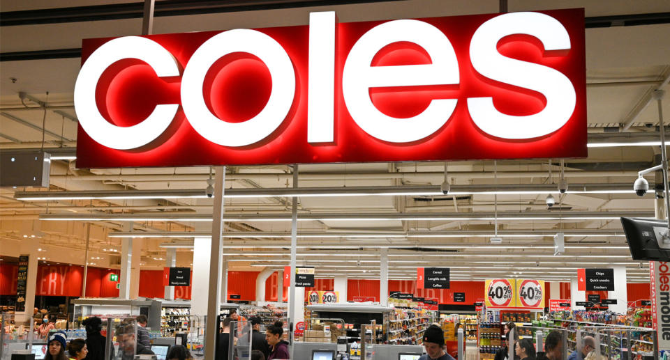 Coles store shown as its criticised for delivering apples in individual plastic bags.