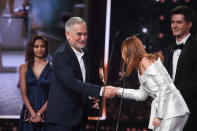 <p>Veteran Singapore actor Zhu Houren receives the award for Best Actor in a Supporting Role at the 22nd Asian Television Awards.(Photo: Joseph Nair for Yahoo Lifestyle Singapore) </p>