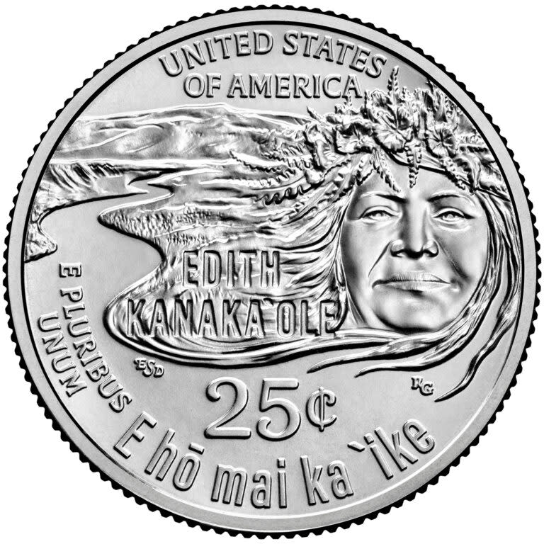 2023 American Women quarters coin of Edith-Kanakaole uncirculated-reverse angle. (United States Mint)