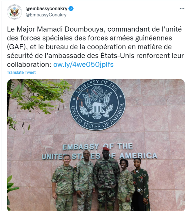 證實該照片源自美國駐幾內亞大使館官方推特。   圖：翻攝自美國駐幾內亞大使館推特