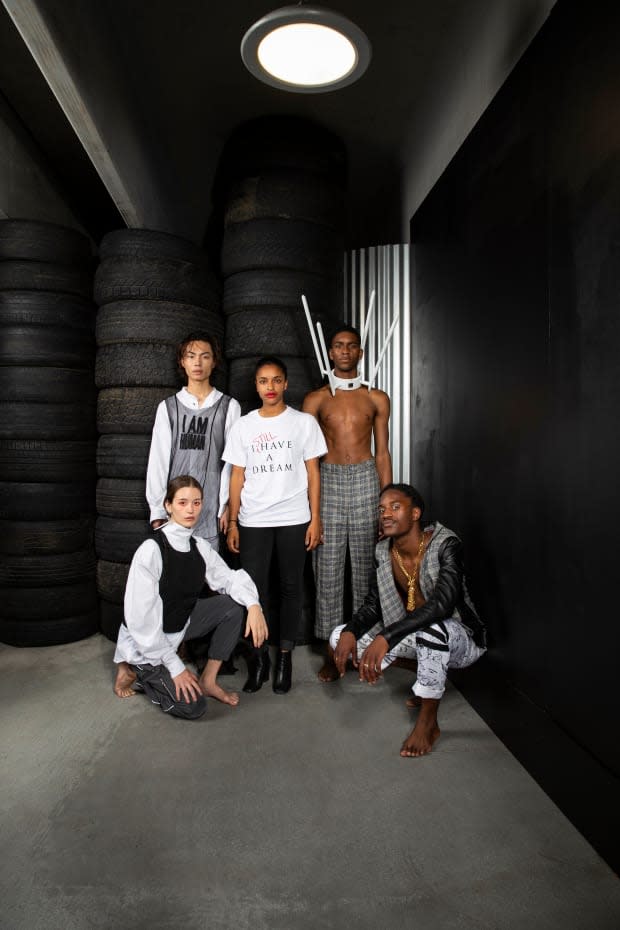 Briana Danyele (center) with models wearing looks from her SCAD Fashion 2019 collection. Photo: Courtesy of SCAD