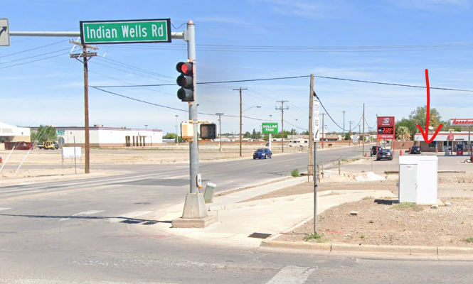 The previous light post and cabinet found at Indian Wells and Florida Ave. The cabinet was removed and a camera that senses the vehicle will send a signal to the light in order for it to change. This is one of seven light posts receiving upgrades across the city.