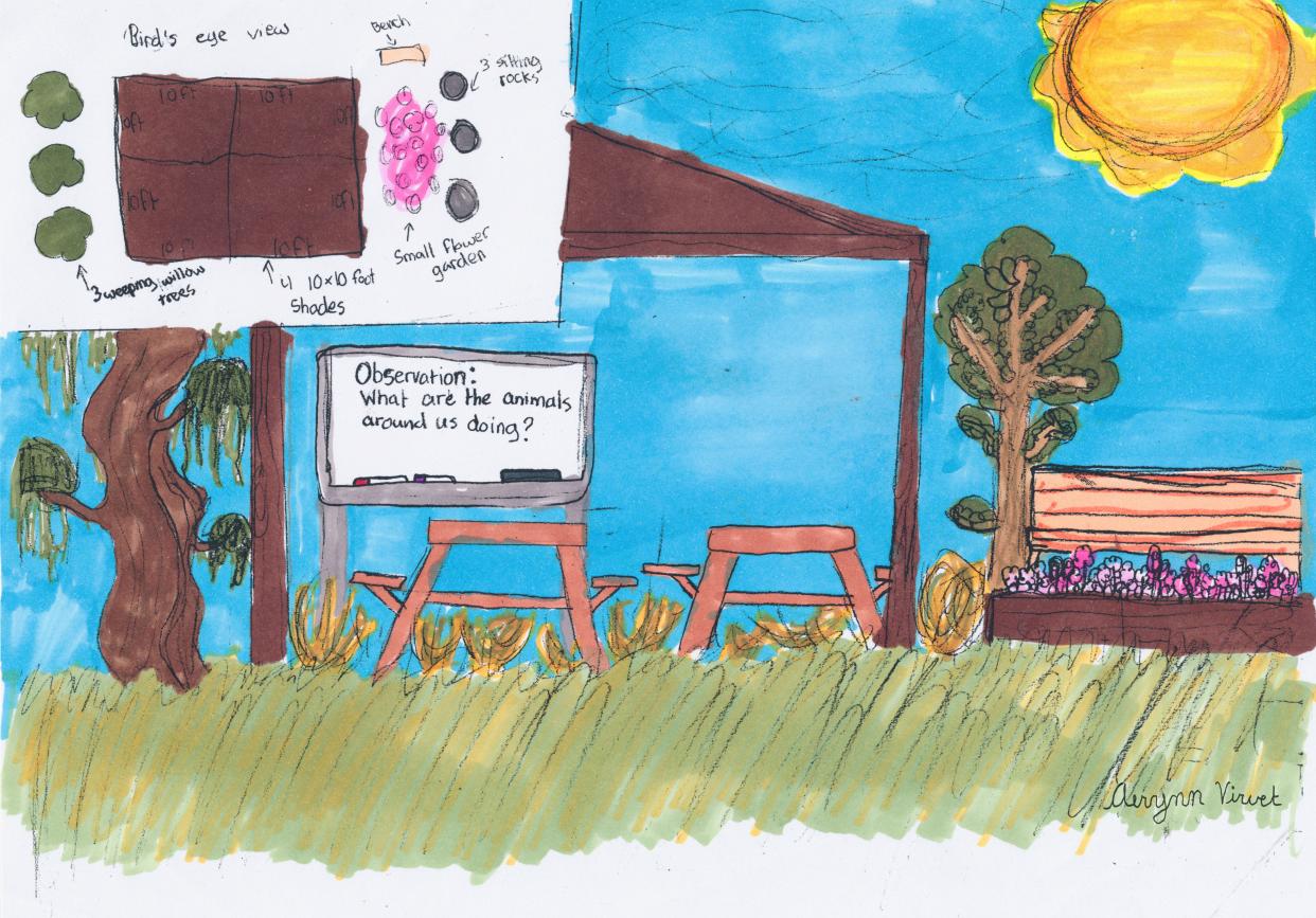 Robbi Berry's students created prototypes for what an outdoor classroom might look like. Aerynn Vinuet created this prototype.