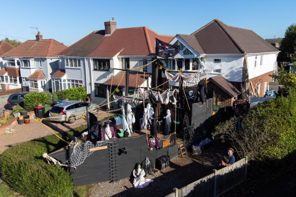 Andrew Carvel’s giant pirate ship is crewed by skeletons (Joe Giddens/PA) (PA Wire)