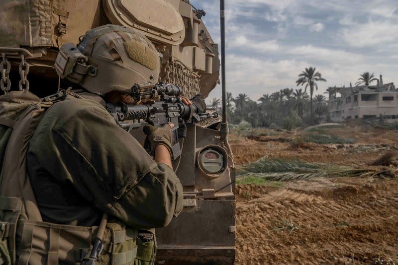 An Israeli soldier operates in the Gaza Strip amid the ongoing conflict between Israel and the Palestinian Islamist group Hamas