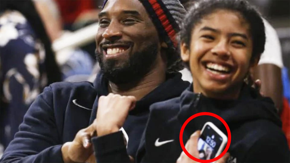 Kobe and Gianna Bryant, pictured at a college basketball game in December 2019, were farewelled in a public memorial service in February.