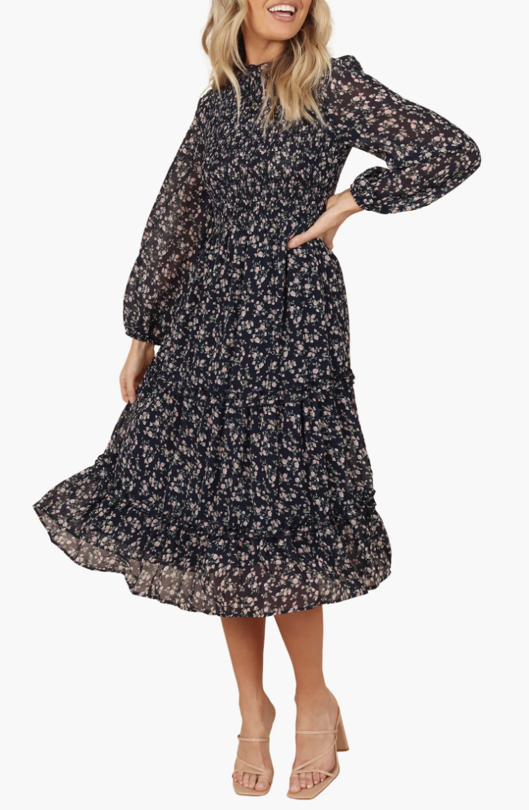 Petal & Pup Edwina Floral Long Sleeve Tiered Midi Dress