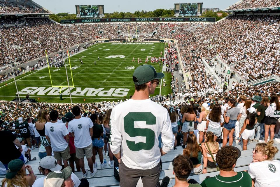 The MSU student section during the third quarter against Youngstown State on Sept. 11, 2021, at Spartan Stadium in East Lansing.