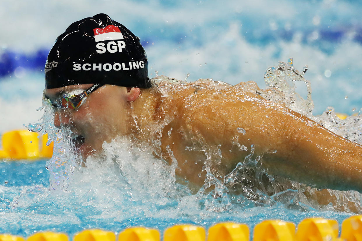 SINGAPORE, SINGAPORE - AUGUST 16: Joseph Schooling of Singapore competes in the Men's 200m Individual Medley final during day two of the FINA Swimming World Cup Singapore at the OCBC Aquatic Centre on August 16, 2019 in Singapore. (Photo by Yong Teck Lim/Getty Images)