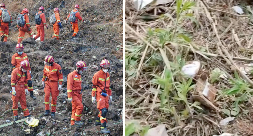 Hundreds of rescue workers are scouring the landscape to find any signs of survivors. Source: Weibo/ China News