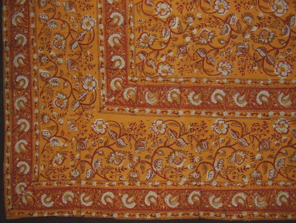 7) Earth Dabu Block Print Indian Tapestry Cotton Spread 106" x 88" Full Amber