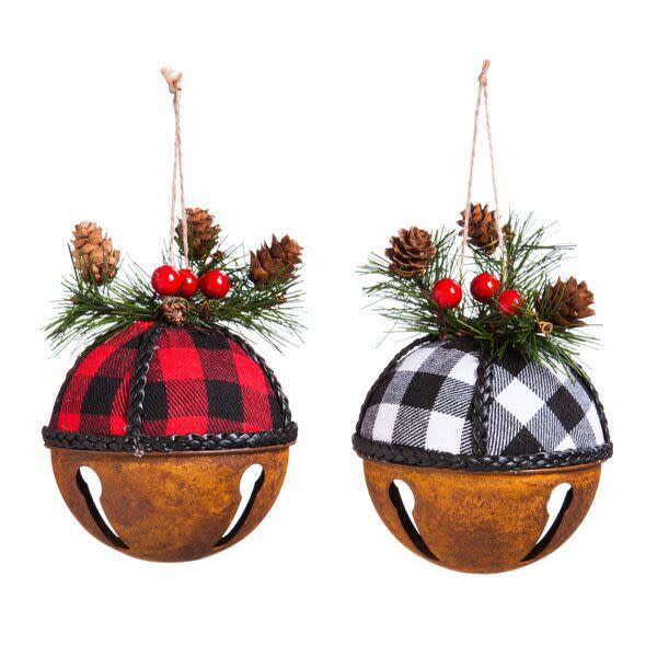 Metal Buffalo Plaid Bell Hanging Figurine Ornaments