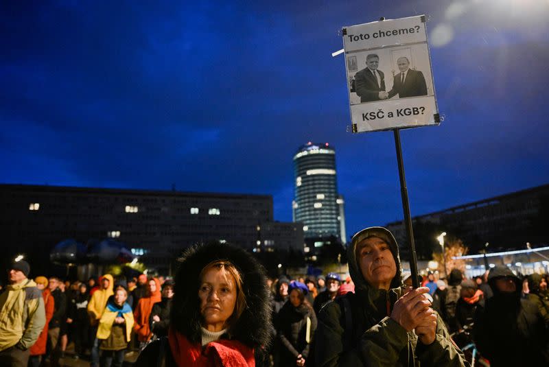 Pro-Ukraine protest against the Slovak government's foreign policy in Bratislava