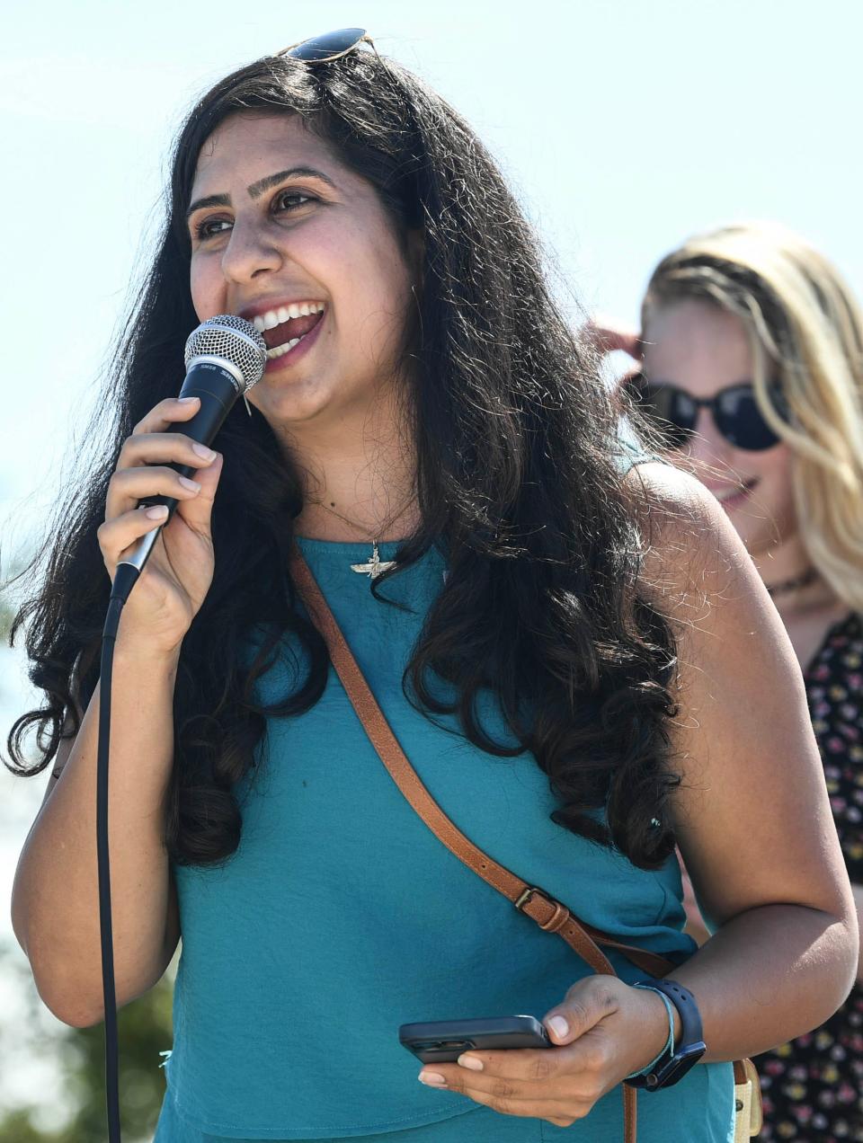 State Rep. Anna Eskamani (FL House Dist 42) addresses supporters of abortion rights during a rally along the Eau Gallie Causeway Saturday, April 8, 2023. Craig Bailey/FLORIDA TODAY via USA TODAY NETWORK