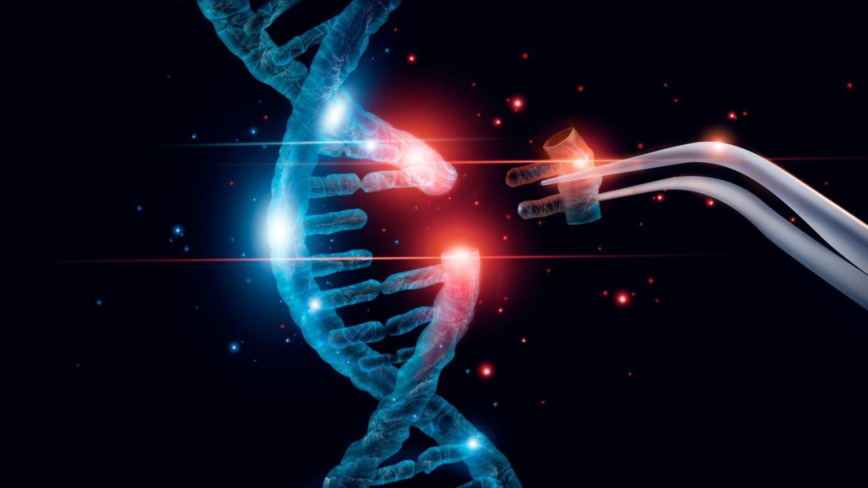 abstract luminous dna molecule genetic and gene manipulation concept cut of replacing part of a dna molecule medicine innovative in science medical science and biotechnology