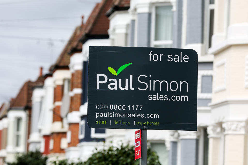 A 'For Sale' estate agent's board sign erected outside a property in London. Photo: Dinendra Haria/SOPA Images/Sipa USA