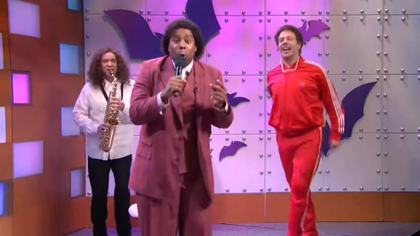 Kenan Thompson, Jason Sudeikis, Fred Armisen as their character on "What's Up With That" in "Saturday Night Live"