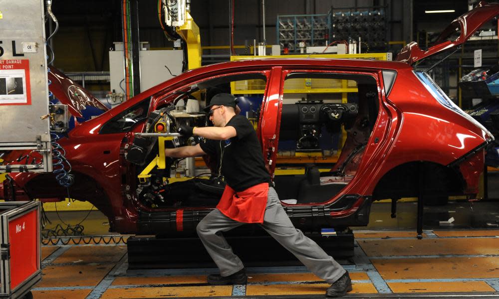 A Nissan Leaf electric car on the production line