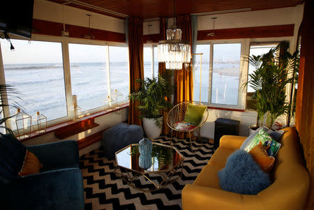 The interior of a lifeguard tower, renovated into a luxury hotel suite, is seen a day before winners of an international online competition arrive to spend the night at the tower, at Frishman Beach in Tel Aviv, Israel March 13, 2017. Picture taken March 13, 2017. REUTERS/Baz Ratner