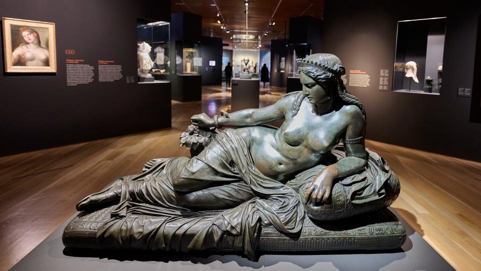 Cleopatra's statue with Asp snake seen on display during a press visit to 