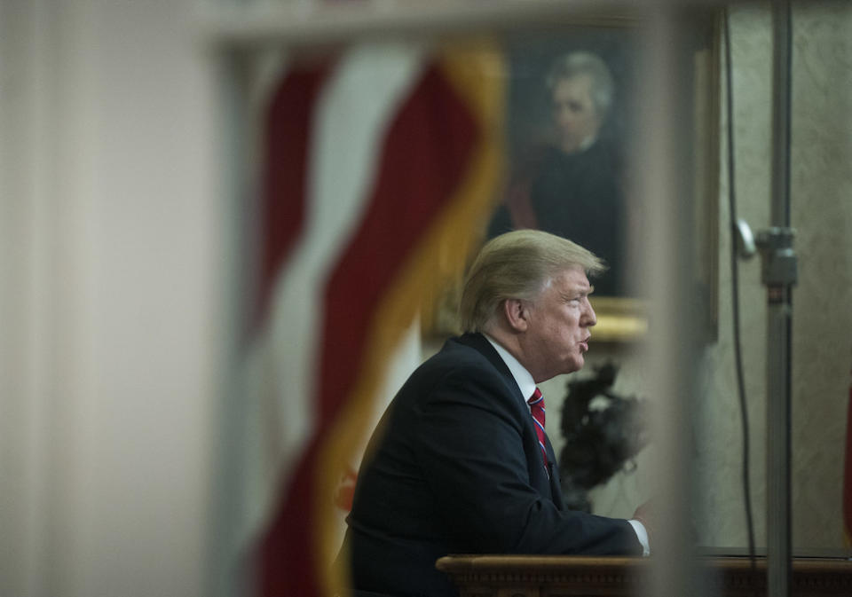 It was Mr Trump’s first televised address to the nation from the Oval Office (Picture: PA)