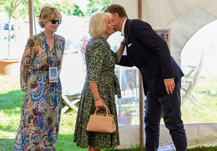 Camilla, then the Duchess of Cornwall, is pictured with Lord Rothermere, owner of Associated Newspapers Limited — the publisher of the Daily Mail, Mail on Sunday, and other UK media outlets — on June 20, 2022, in Salisbury, England.