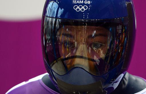 Britain's Lizzy Yarnold takes part in a training session for the women's skeleton event at the Sanki Sliding Center during the Sochi Winter Olympics, on February 10, 2014