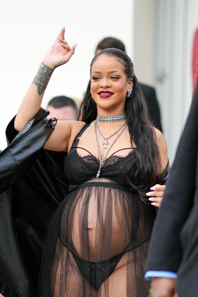 Rihanna is seen outside The Dior Autumn-Winter 2021-2022 show at Paris Fashion Week. (Photo: Edward Berthelot via Getty Images)