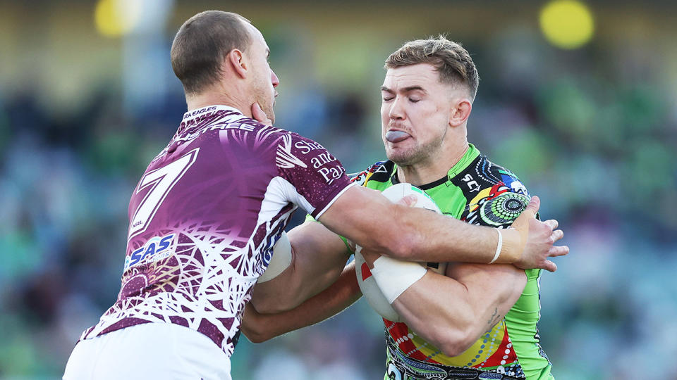 Seen here, Hudson Young in action for Canberra against Manly in the NRL. 