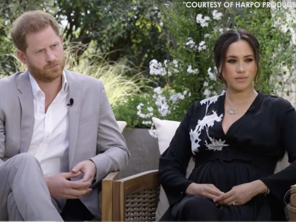 Prince Harry and Meghan Markle during their interview with Oprah Winfrey.