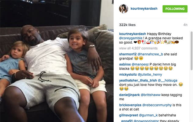 Corey Gamble with Mason and Penelope Disick