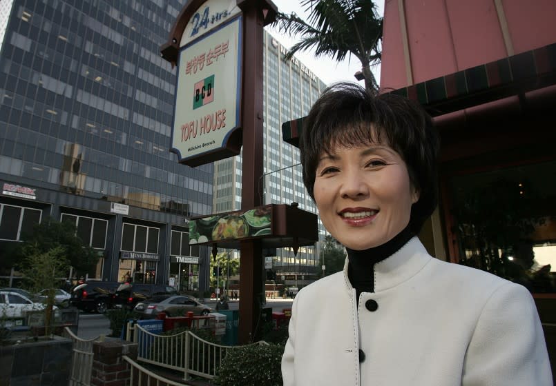 Lee Hee Sook outside the original BCD Tofu House on Vermont Avenue.