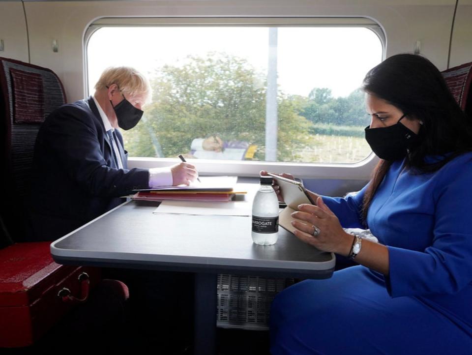 Boris Johnson and Priti Patel on journey from North Yorkshire to London in May 2020 (Andrew Parsons / No10 Downing St)