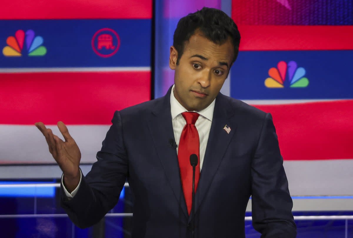 Former biotech executive Vivek Ramaswamy speaks at the third Republican candidates' U.S. presidential debate of the 2024 U.S. presidential campaign hosted by NBC News at the Adrienne Arsht Center for the Performing Arts in Miami, Florida (REUTERS)