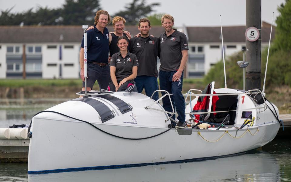 Andrew Triggs Hodge aboard the boat along with his four crew mates - Paul Grover for the Telegraph