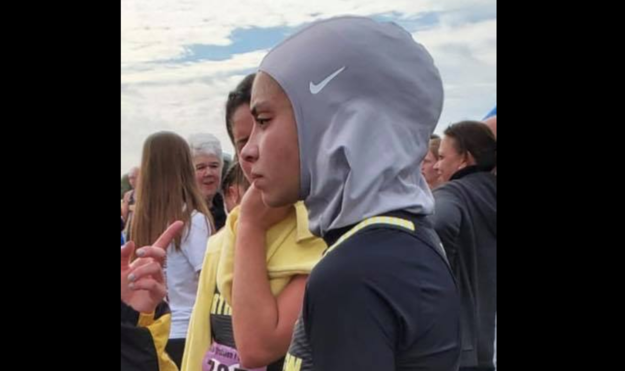 Noor Abukaram, a 16-year-old high school junior, was disqualified at a district cross-country meet on Saturday for wearing a hijab. (Photo: Zobaida Falah via Facebook)